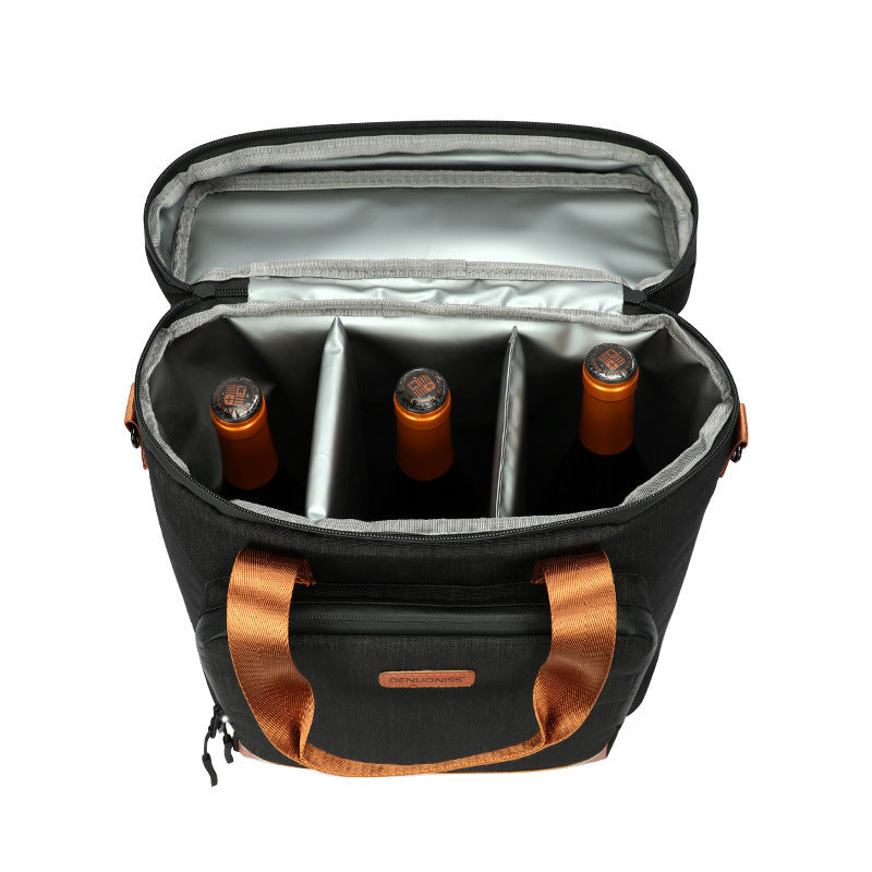 Wine Cooling Bag  Leak Proof Picnic Cooler Bag Vintage Leather Refrigerator Bag