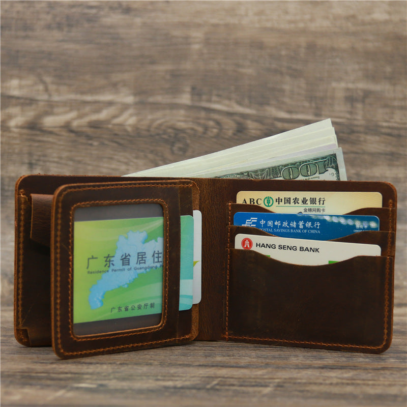 Men's Wallet Leather Wallet Retro Rough Tri-fold First Layer Cowhide