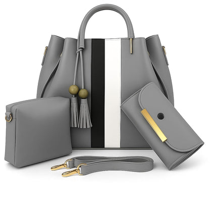 Premium 3-Piece Grey Handbag Set for Women – Stylish Shoulder Bag, Clutch & Crossbody Purse | Elegant Leather Design | COD Available All Over Pakistan
