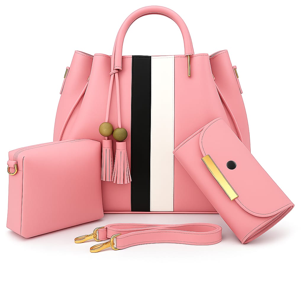 Premium 3-Piece Grey Handbag Set for Women – Stylish Shoulder Bag, Clutch & Crossbody Purse | Elegant Leather Design | COD Available All Over Pakistan