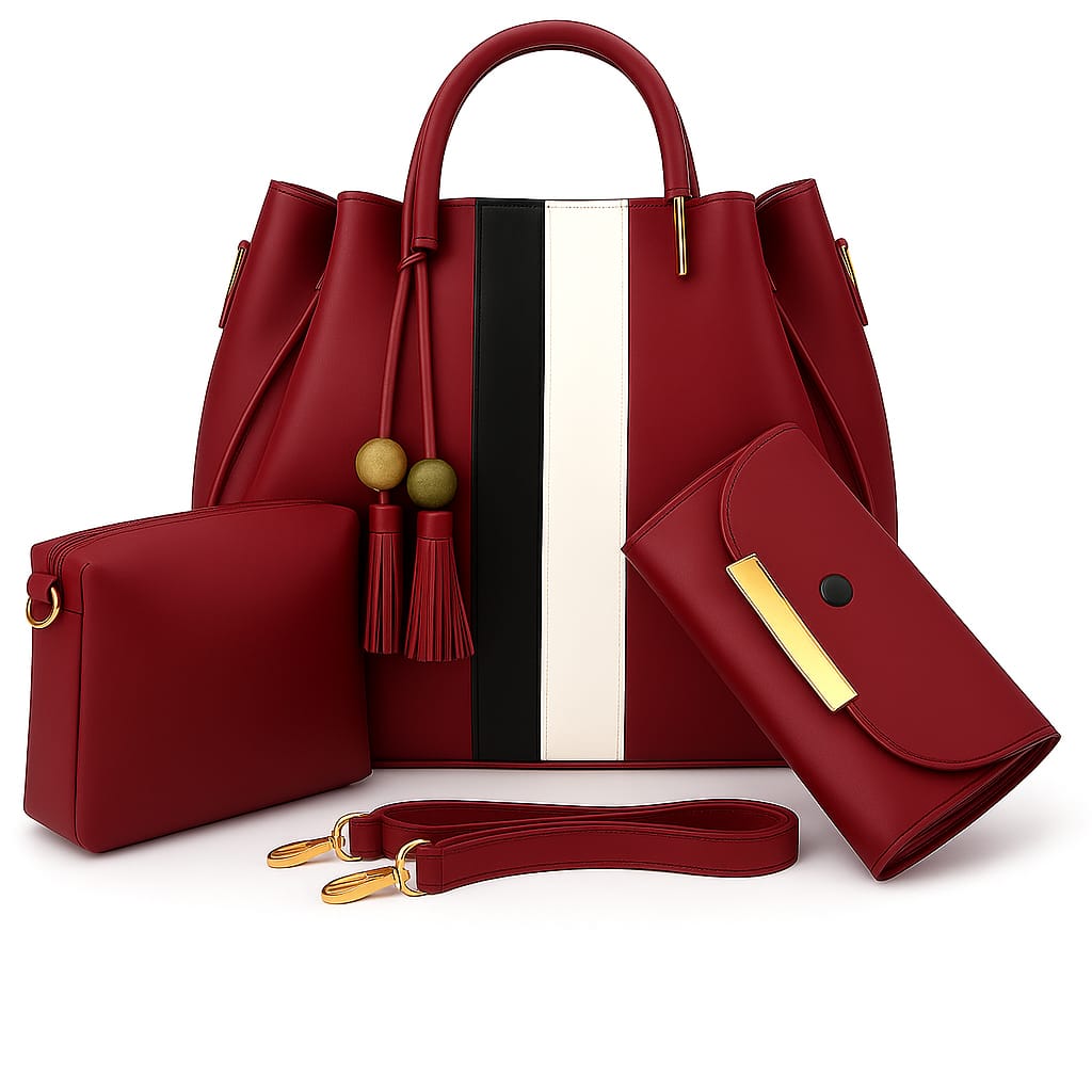 Premium 3-Piece Grey Handbag Set for Women – Stylish Shoulder Bag, Clutch & Crossbody Purse | Elegant Leather Design | COD Available All Over Pakistan