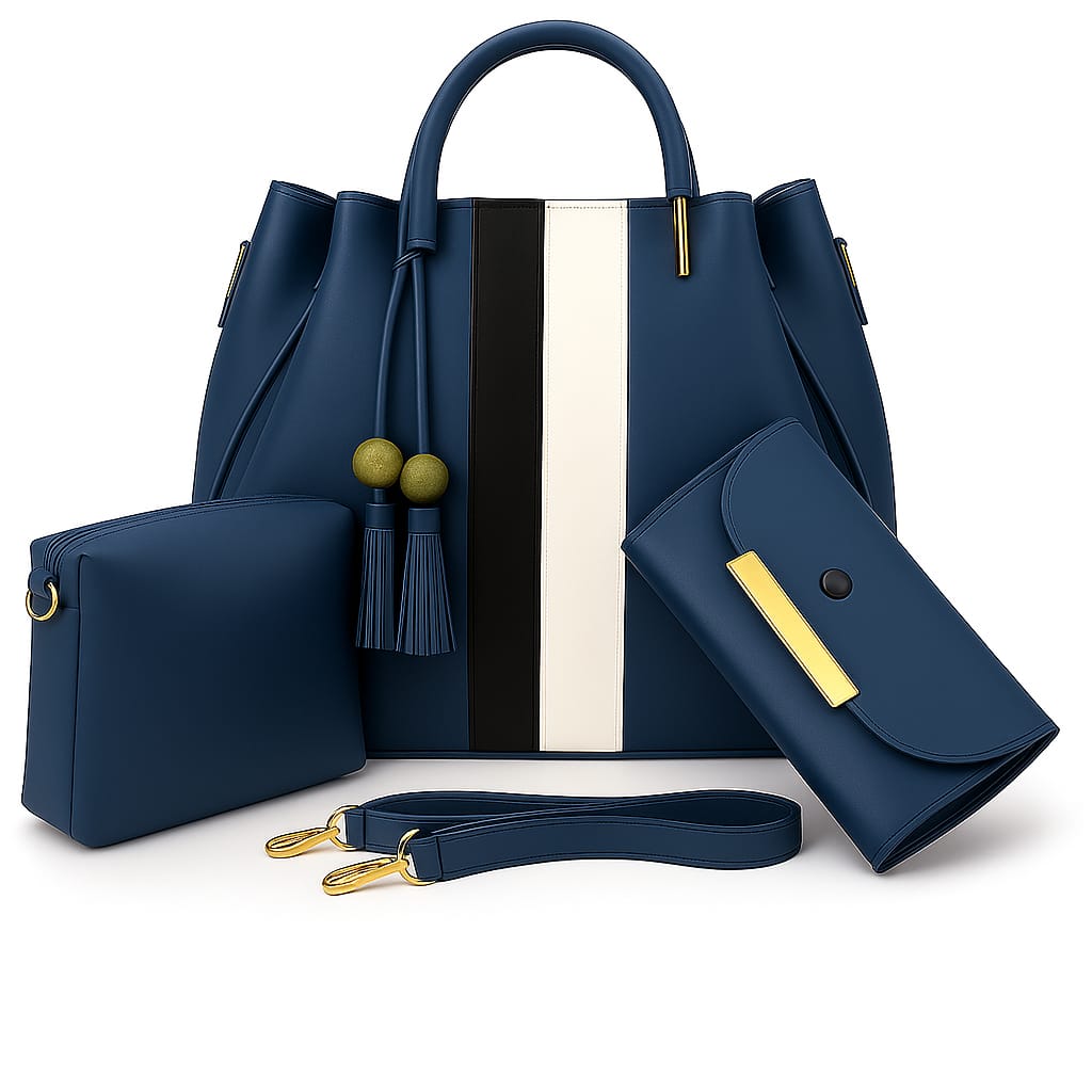 Premium 3-Piece Grey Handbag Set for Women – Stylish Shoulder Bag, Clutch & Crossbody Purse | Elegant Leather Design | COD Available All Over Pakistan