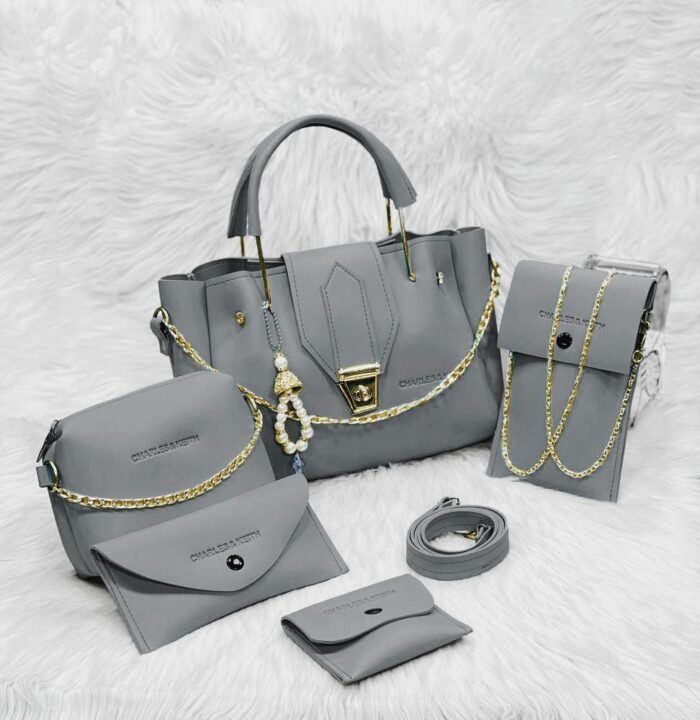 🔥 5 PCS Premium Leather Handbag Set for Women – Elegant, Stylish & Multi-Purpose | With Gold Chain Detailing  🔥
